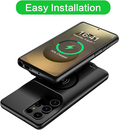 Wireless Charging Case for Galaxy S25 Ultra, Upgraded 12000mAh Rechargeable Portable Charging Case Compatible with Galaxy S25 Ultra (6.9 inch) with Carplay Extended Battery Pack Charger Case (Black)