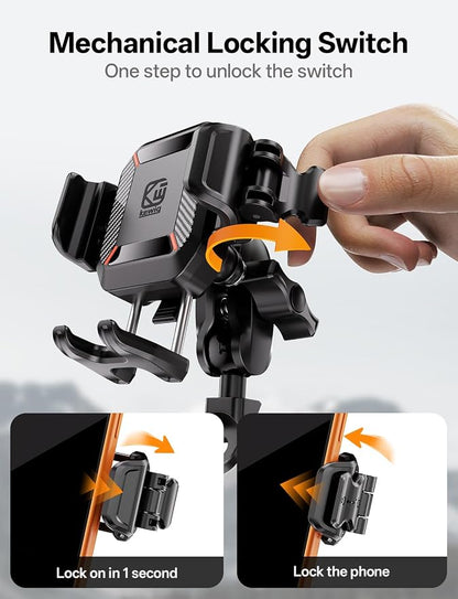 Kewig Motorcycle Phone Mount with Vibration Dampener [Anti-Theft] [Camera Friendly] Aluminum Alloy Rear-View Cellphone Holder for Motorcycle, Adjustable Size Fit 5.4-7.2" Smartphone