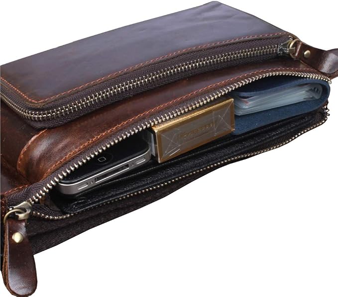 KPYWZER Vintage Leather Waist Bag Fanny Pack for Men Women Hip Bum Bag with Adjustable Strap for Outdoors Workout Traveling Casual Running Hiking Cycling Brown