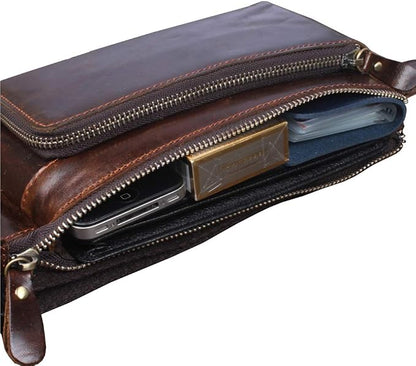 KPYWZER Vintage Leather Waist Bag Fanny Pack for Men Women Hip Bum Bag with Adjustable Strap for Outdoors Workout Traveling Casual Running Hiking Cycling Brown