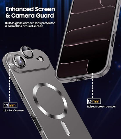 Magnetic for iPhone Air Case, Compatible with MagSafe, Built-in Camera Lens Protector, Slim Thin Soft Silicone Bumper Shockproof Metallic Luster Phone Case for iPhone 17 Air (Gray)