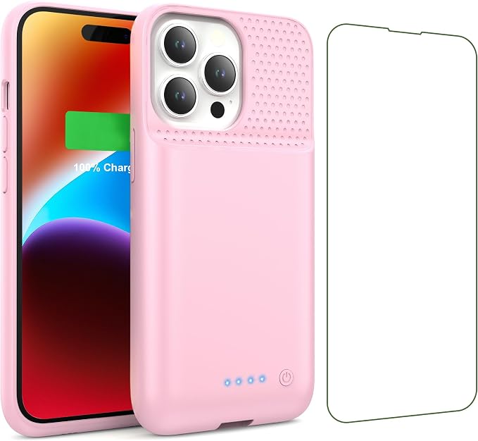 Battery Case for iPhone 14/13/13 Pro (6.1 Inch),Upgraded 7500mAh Ultra-Slim Portable Charging Case Rechargeable Protective Extended Battery Pack for iPhone 14/13/13 Pro Charger Cover-Pink