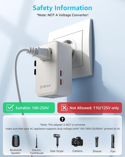 “Air” Universal Travel Adapter 2 USB-C＆ 2 USB-A Cover 200+ Countries | PD 25W, International Plug Adapter, All in One Portable Adapter, NOT A Voltage Converter, for USA, UK, EU, AU (White)