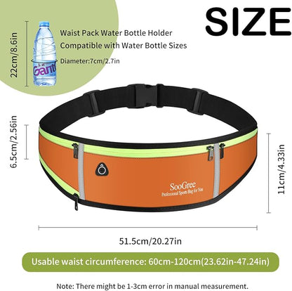 SooGree Men Women Running Belts,Slim Sport Belts,Waterproof Running Fanny Pack,Waterproof Running Waist Packs with Reflective Strip,Runner Belt for Running Walking Cycling Camping Gym (Orange)