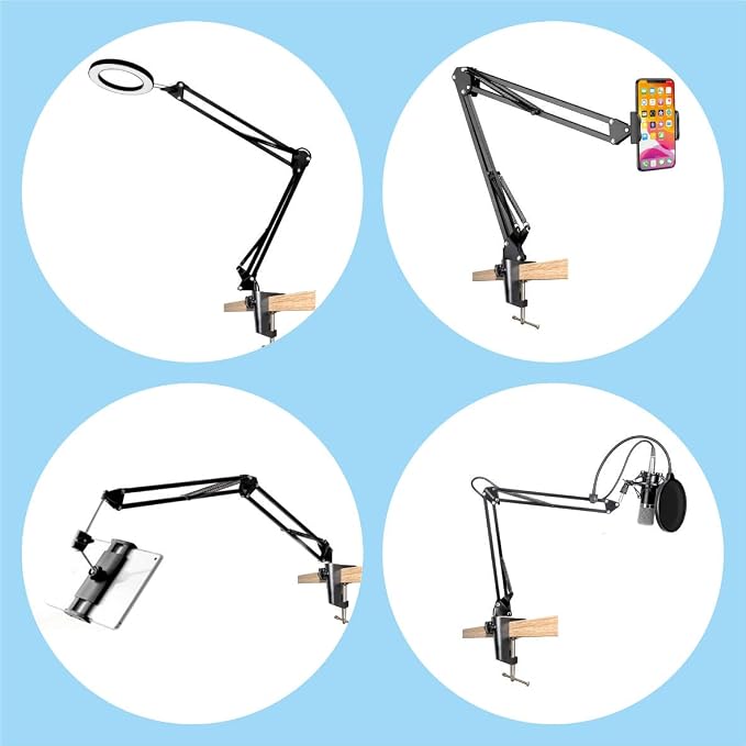 Replacement Heavy Duty C Clamp for 1/2” Base Magnifying Lamp,Desk Lamp,Swing Arm Lamp,Phone I pad Mount,Tablet Mic Holder,Table Mount Clamp for Microphone Stand Mic Boom Arm (ALU BLACK)