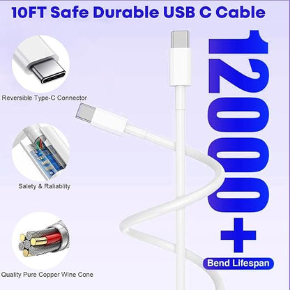 Fast Charger for iPhone 17/16/15 Charger,10FT Extra Long Fast Charging 3Pack Block USB-C to USB C Fast Charging Cable Cord for iPhone Air/17 Pro Max/iPhone 16 Pro/16 Plus/15 Pro Max,iPad Pro/Air/Mini