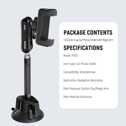 NEEWER Phone Holder for Your Car, 360° Rotating Vacuum Suction Cup Metal Cell Phone Mount Extended Magic Arm Compatible with iPhone Samsung for Windshield Skylight Navigation Video Recording, PA137