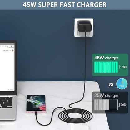 45W Super Fast Charger Type C Android Phone Charger Fast Charging Replacement for Samsung Galaxy S25/S25 Ultra/S25+/S24 Ultra/S24/S24+/S23 Ultra/S23/S22/S20/S21,Galaxy Tab,6ft Type C Cable- 3pack