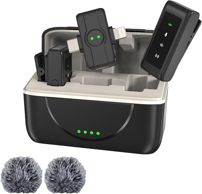 PANAMALAR Wireless Lavalier Microphone, Mini Clip-on Lapel Mic for iPhone Android, Noise Canceling Wireless Microphone USB Plug and Play with Charging Box for Video Recording Vlog Streaming TikTok