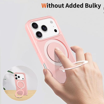 Ultra-Magnetic Stand for iPhone 17 Pro Case [Military Drop Protection] [Compatible with MagSafe] Shockproof Translucent Matte Slim Ring Holder Case for iPhone 17 Pro (Pink)