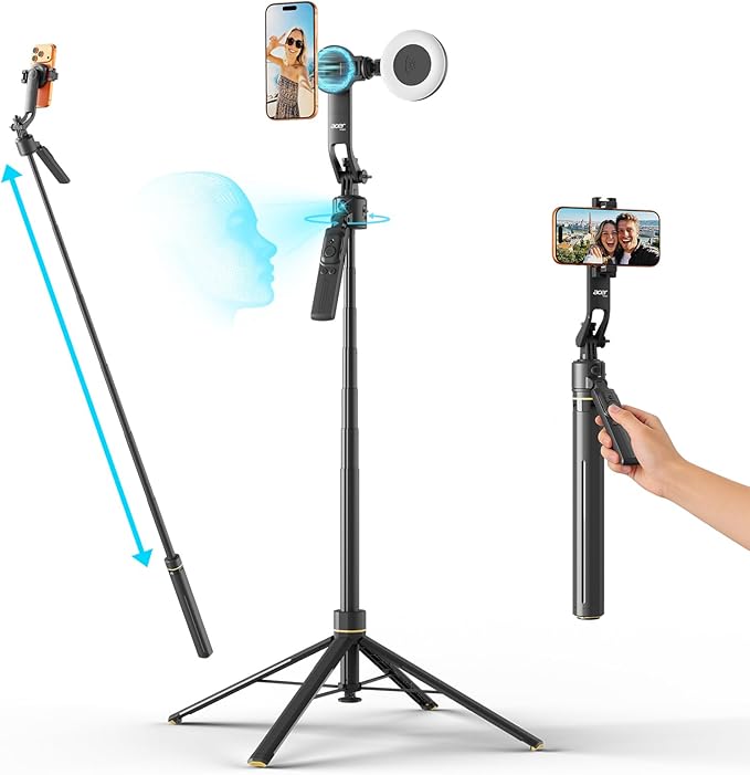 Acer Gadget Auto Face Tracking Tripod for iPhone – Magnetic Phone Mount Gesture Control Detachable Mini Ring Light 64" 360 Degree AI Tracking Phone Tripod for Vlogging YouTube TikTok Video Recording