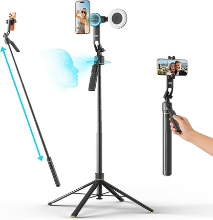 Acer Gadget Auto Face Tracking Tripod for iPhone – Magnetic Phone Mount Gesture Control Detachable Mini Ring Light 64" 360 Degree AI Tracking Phone Tripod for Vlogging YouTube TikTok Video Recording