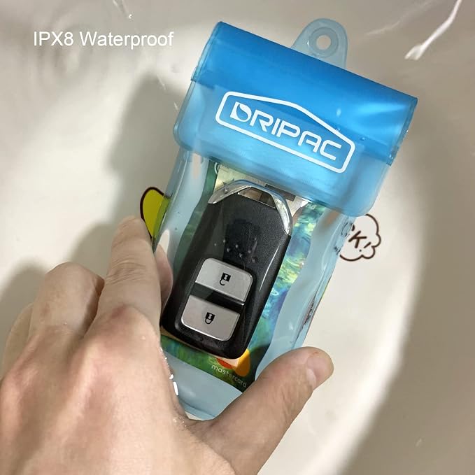 DRIPAC Waterproof Car Key FOB Case Waterproof Wallet Waterproof Holder Pouch For Key ID Badge Credit Card Money（Blue）
