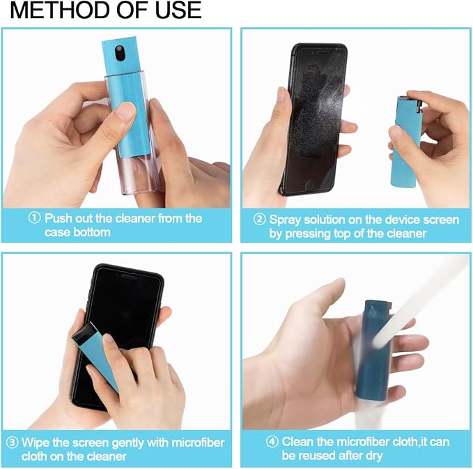 Screen Cleaner Touchscreen Mist Spray, walrfid Cleaning Kit for Electronic Phone TV, Laptop, Tablet, PC, Computer LCD Flat Screens, Eyeglasses, Compatible with iPhone iPad MacBook Pro - LightBlue
