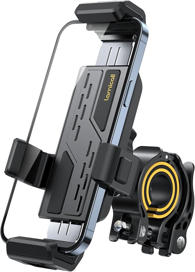 Lamicall Motorcycle Bike Phone Mount - [Full-Around Protection Clip] Bicycle Handlebar Phone Holder, Motorcycle Phone Clip, Scooter Clamp for iPhone 16 15 14 Pro Max/Plus, S24 Ultra and 4.7-7" Phones