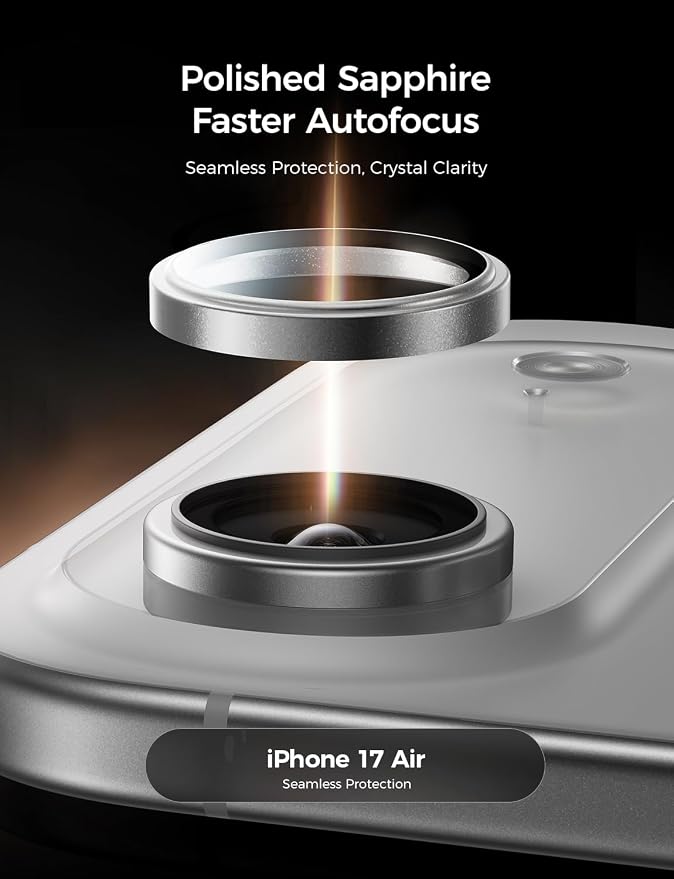 MAGIC JOHN for iPhone Air Camera Lens Protector [Alignment Kit&1:1 Invisible Fit] 9H Aerospace Tempered Glass, Ultra HD, Metal Individual Ring,Set of 2,Sliver