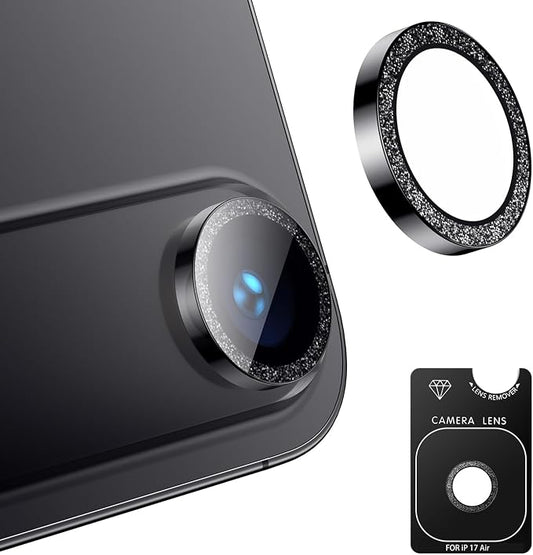 AFARER Camera Lens Protector for iPhone 17 Air – Individual Metal Cover Ring, 9H Tempered Glass Anti-Scratch, Strong Adsorption & Case Friendly [Does not Affect Night Shots] (Glitter Black)