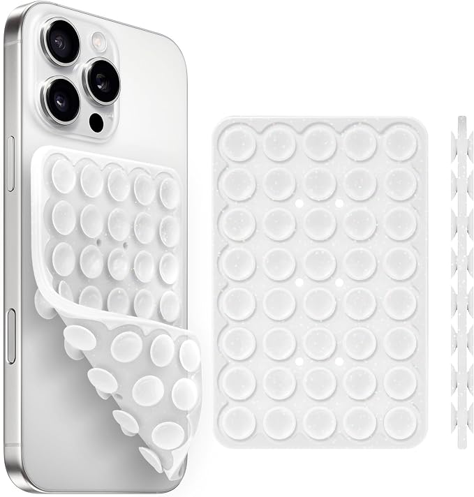 Silicone Suction Cup Phone Case Mount Double Sided, Phone Accessories Hands-Free Strong Grip Holder for Selfies and Videos (White Glitter)