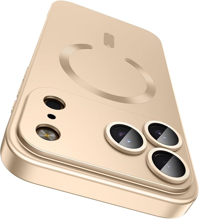 Magnetic for iPhone 17 Pro Max Case, Compatible with MagSafe, Built-in Camera Lens Protector, Slim Thin Soft Silicone Bumper Shockproof Metallic Luster Phone Case, Gold