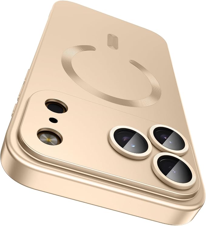 Magnetic for iPhone 17 Pro Case [Compatible with MagSafe][Built-in Camera Lens Protector] Slim Thin Soft Silicone Bumper Shockproof Metallic Luster Phone Case (Gold)