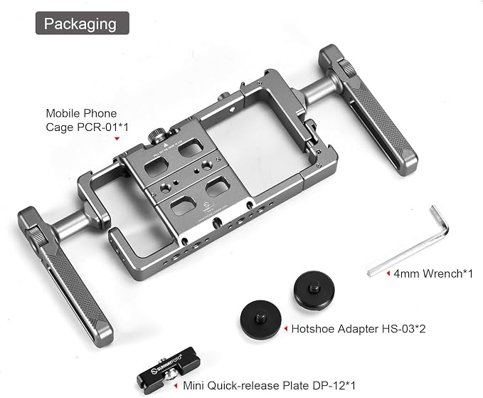 SUNWAYFOTO PCR-01 Smartphone Cage Universal Phone Video Rig Kit with Handle, Phone Stabilizer for Video Recording Cell Phone Filming Accessories
