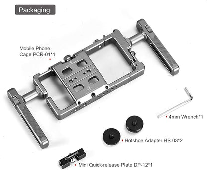 SUNWAYFOTO PCR-01 Smartphone Cage Universal Phone Video Rig Kit with Handle, Phone Stabilizer for Video Recording Cell Phone Filming Accessories