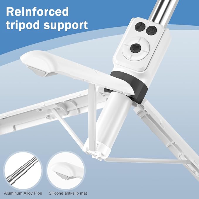 Selfie Stick Tripod with Fill Light, Phone Selfie Stick,Durable Stainless Steel Design,Bluetooth Remote Control,and Stable Three-Legged Support for Live Broadcasts,Video Shooting (White)