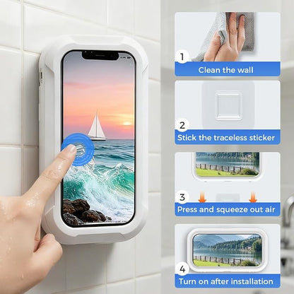 Waterproof Play Phone Holders, 2026 New Shower Phone Holder Waterproof, Adjustable Bathroom Phone Case for Home Bathroom, Rotatable Phone Stand Water Proof Phone Mount for Smartphone Users (White)