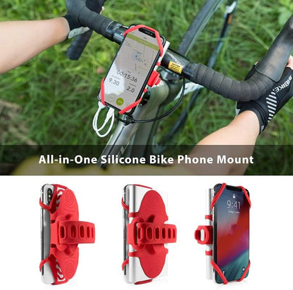 Bone Bike Tie Pro Pack 1, Bike Cell Phone + Charger Mount for Stem, Scratch-Free Silicone Holder, Universal Cycling Phone + Power Bank Holder Compatible with Most Smartphone (Red - 2-in-1 Mount)
