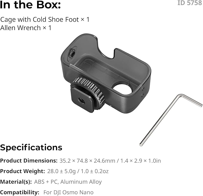 SmallRig Case for DJI Osmo Nano with Cold Shoe Mount, Horizontal-to-Vertical Shooting, for DJI Osmo Nano Sports Camera Accessories, Connect to Camera and Case with Cold Shoe