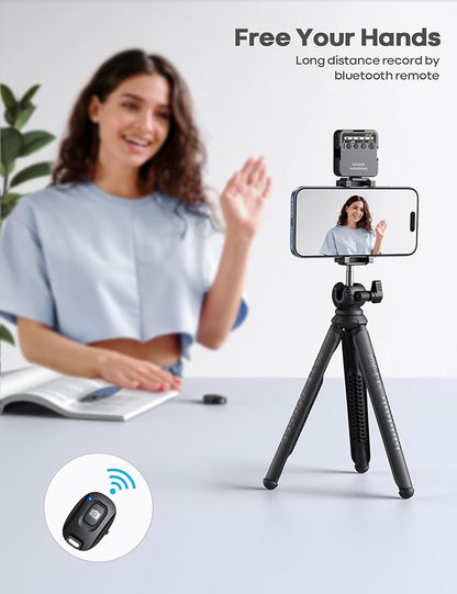 Lamicall Tripod for iPhone - [Ultra-Stable] Aluminium Phone Tripod with Wireless Remote, Flexible Camera Tripod Stand Cold Shoe for Video Recording Selfie for iPhone Samsung GoPro DSLR Digital Camera