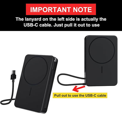 Magnetic Power Bank, 10,000mAh Wireless Portable Charger for Mag-Safe 15W Fast Charging, Battery Pack with USB-C Cable 20W in/Out for iPhone 17e/Air/17/16/15/14/13/12/Plus/Pro/Pro Max, AirPods & More