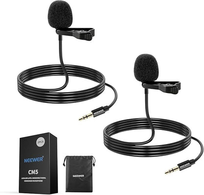 Neewer Lavalier Lapel Microphone (2 Pack), Omnidirectional Condenser Wired Clip On Lav Mic for Stage YouTube Live Streaming Compatible with Rode Wireless GO II 2 DJI Wireless Mic Transmitter, CM5
