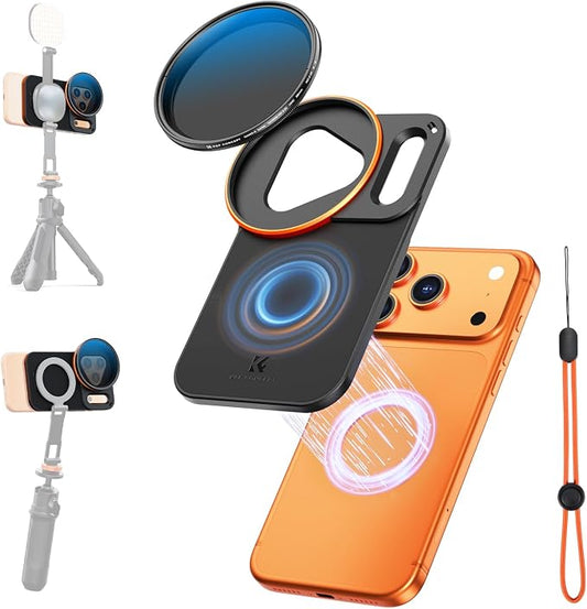 K&F CONCEPT Double-Sided Magnetic Lens Filter Mount Adapter with 58mm Variable ND2-32 Filter, Compatible with iPhone 17 Pro and 58mm Threaded Filters, VND Filter Compatible with iPhone Camera Lens