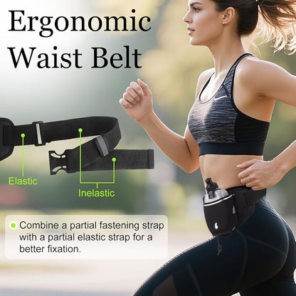 PYFK Running Belt with Water Bottles, Hydration Belt for Men and Women, Water Bottle Holder Running Pouch Water Belt, Fanny Pack Fits 7 inches Phones, Waist pack for Runner Jogging