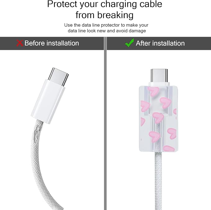 Lovmooful Compatible for iPhone 18W/20W USB-C Charger Cover Clear Lovely Love Heart Design Soft Charger Protector Cute Cable Case Saver Protector for Girls Women-Light Pink Heart