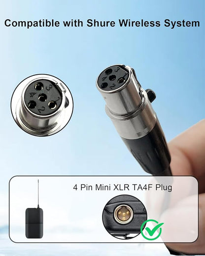 Lavalier Lapel Microphone Compatible with Shure KCX, PGX, BLX, SLX, GLX, ULX, QLX, FP, L1, LX1, SC1, U1, UC1, UT1, T1 Wireless Transmitter Unidirectional Condenser Mic (Mini XLR TA4F 4 Pin Plug)