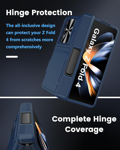 Viaotaily Kickstand Designed for Galaxy Z Fold 4 Case, Built-in Card Holder & Camera Cover & Hinge Protection, Upgrade Shockproof Durable Wallet Rugged Phone Case for Galaxy Z Fold4 2022,Blue