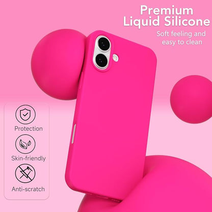 for iPhone 16 Case Silicone Compatible with Magsafe Case, Ultra Slim Thin Magnetic Phone Cases Mag Safe, Cute Soft Rubber Gel TPU Matte Plain Wireless Charging Cover for Women, Hot Pink