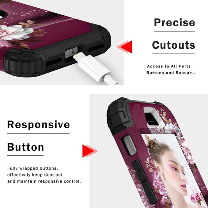 Hocase for iPhone SE 2022/2020 Case, Heavy Duty Shockproof Protection Hard Plastic+Silicone Rubber Hybrid Protective Case for iPhone SE 3rd/2nd Generation (4.7") - Royal Purple Flowers