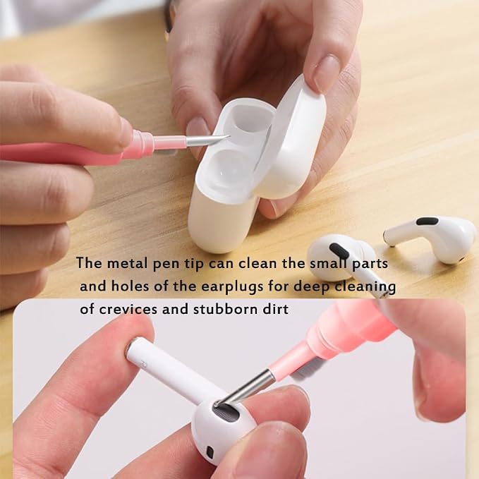 Cleaner Kit for Airpods,Earbuds Cleaning kit for Airpods Pro 1 2 3, Multi-Function Cleaning Tool with Brush Flocking Sponge for Wireless Earphones Bluetooth Headphones Case Camera and Phone (Pink)
