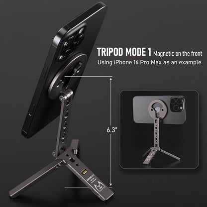 Ultra-Compact Magnetic Tripod for iPhone | Foldable Hook Design, 20 N52 Magnets, Cold Shoe & 1/4" Screw - Phone Stand for iPhone 12-17 & MagSafe Devices