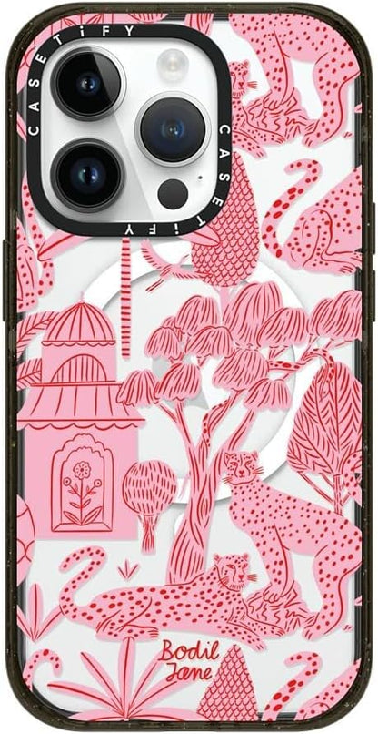 CASETiFY Impact iPhone 14 Pro Case [4X Military Grade Drop Tested / 8.2ft Drop Protection/Compatible with Magsafe] - Cheetah Paradise Pink - Clear Black