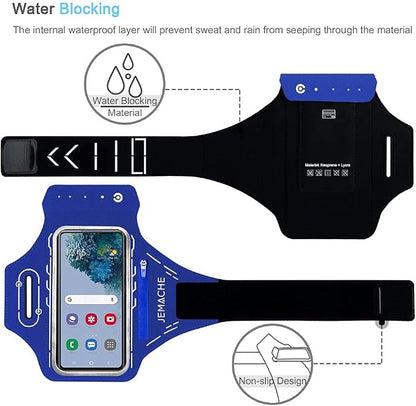JEMACHE Armband for Samsung Galaxy S26 S25 S24 S23 S22 Ultra/Plus/FE, Gym Running Workouts Arm Band with Earbuds Holder (Nav Blue)
