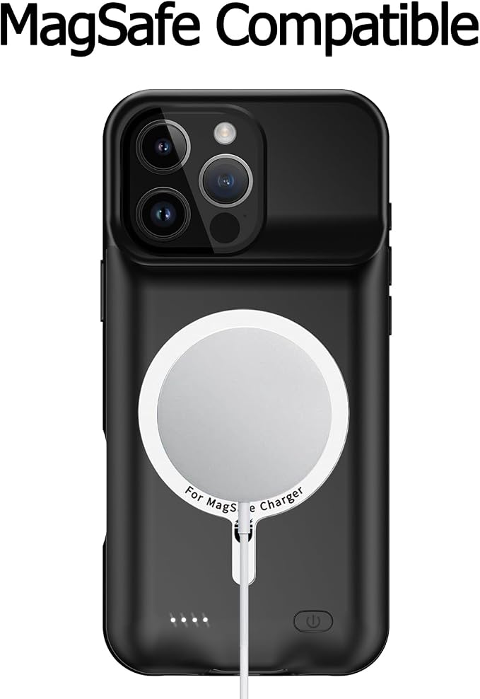 Wireless Charging Case for iPhone 16 Pro,10000mAh High Capacity Portable Rechargeable Extended Battery Case Qi Wireless Charging with iPhone 16 Pro (6.3 inch) Extended Battery Charger Case (Black)