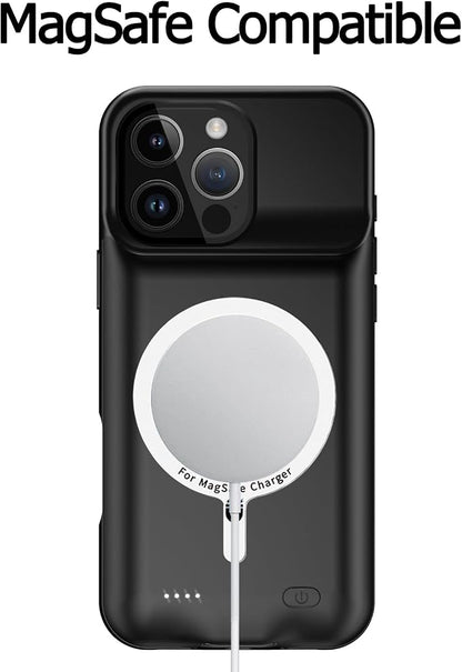 Wireless Charging Case for iPhone 16 Pro,10000mAh High Capacity Portable Rechargeable Extended Battery Case Qi Wireless Charging with iPhone 16 Pro (6.3 inch) Extended Battery Charger Case (Black)