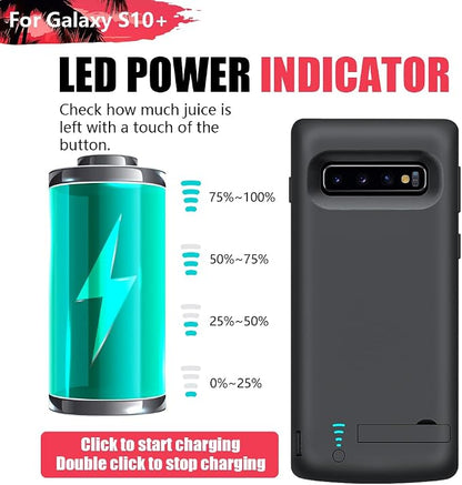 New Version Battery Case for Samsung Galaxy S10+ Plus, 6000mAh Rechargeable Extended Battery Charging Charger Case, Add 1.5X Extra Juice (6.4 Inches) Black