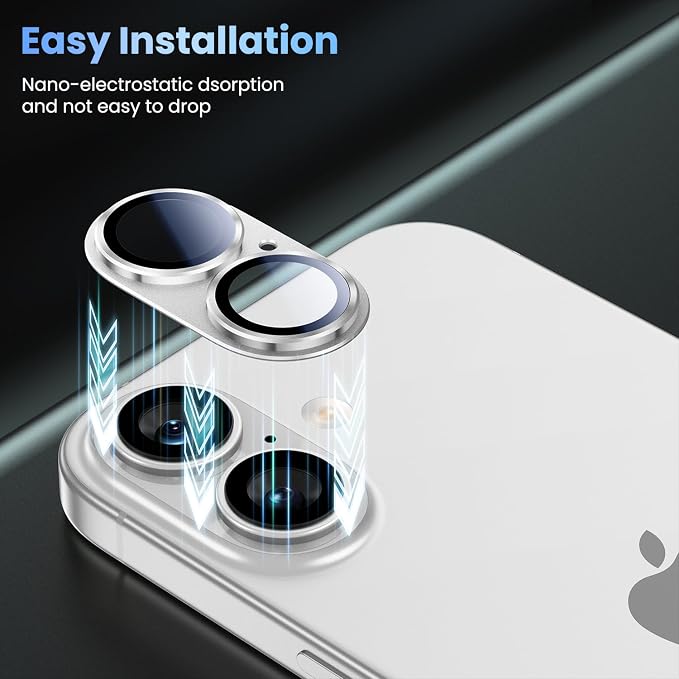 Uyiton Compatible with iPhone 17 Camera Lens Protector - [Not Easy to Break][Strong Adsorption][Case-Friendly] Metal Tempered Glass Rear Camera Screen Cover - White
