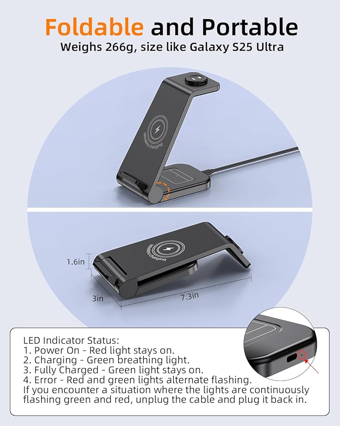 Wireless Charger for Samsung, 3 in 1 Wireless Charging Station for Samsung Galaxy Watch 8 7 6 5 4 3 Pro Classic Galaxy Buds 3/2 Pro,Charger for Samsung Galaxy S25 Ultra/S25/S24/S23/S22/S21/Note20