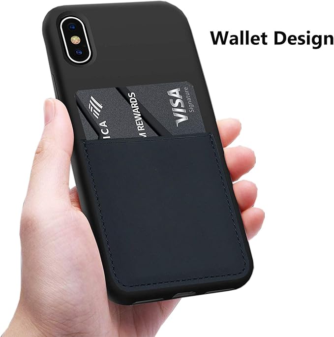 Ultra Slim Liquid Silicone Case Compatible for iPhone Xs/X 10(5.8 inch) with Card Holder Slot Ultra-Slim Thin Soft Wallet Cover Compatible for iPhone XS/X/10 with Screen Protector(Black)